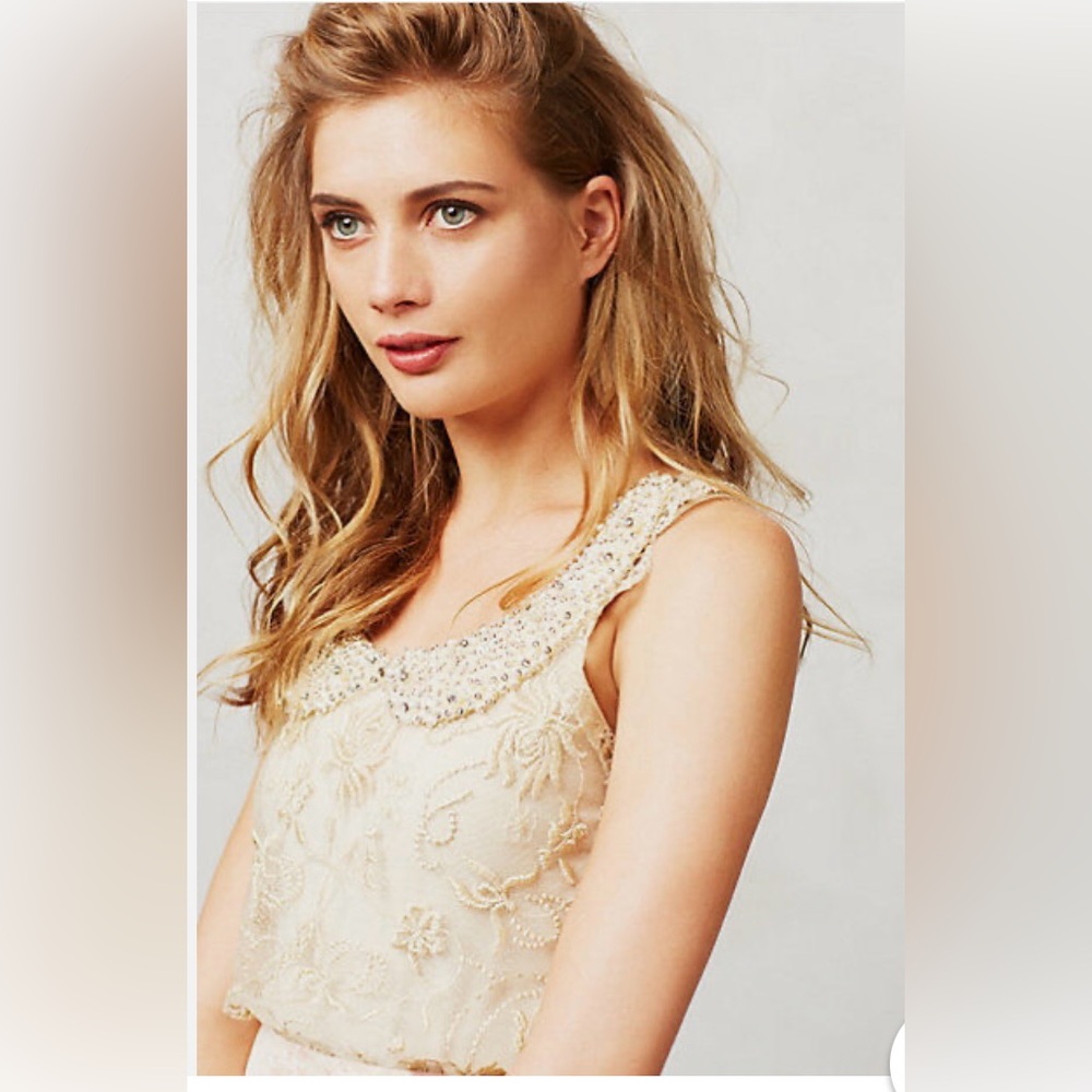 Metallic and beaded lace sleeveless top- Anthropologie- Large
